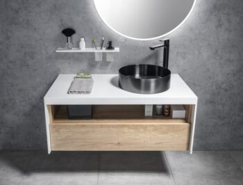 SAPHO - ABELINE polica, pohár + dávkovač/čierna, 500, Rockstone, biela mat AE502-0101-03