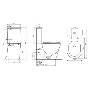 SAPHO - AVIS WC kombi, Vortex Rimless, spodný/zadný odpad, biela PC106V