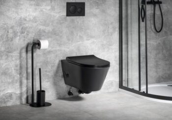 SAPHO - AVVA CLEANWASH závesná WC misa, integrovaná batéria a bidetová spŕška, Rimless, 35,5x53cm, čierna mat 100315-110