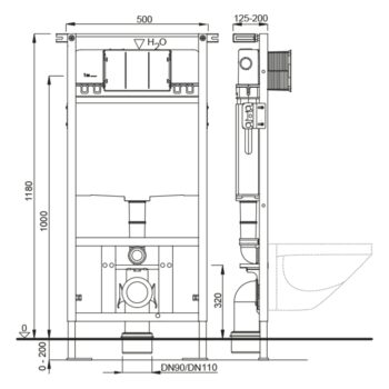 SAPHO - AVVA závesné WC Rimless s podomietkovou nádržkou a tlačidlom Schwab, čierna mat 100314-110-SET5