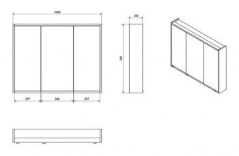 SAPHO - BATU galerka 100x71x15cm, 2x LED osvetlenie, biela lesk 1141130
