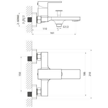 SAPHO - CUBEMIX nástenná vaňová batéria, chróm CM010