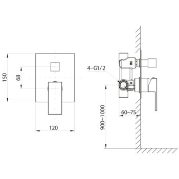 SAPHO - CUBEMIX podomietková sprchová batéria, 2 výstupy, chróm CM042