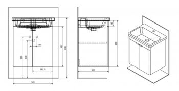 SAPHO - ELLA umývadlová skrinka 56,5x65x43cm s umývadlom CITY, 2x dvierka, biela (70065) EL065-3030-01