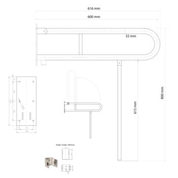 SAPHO - HANDICAP madlo sklopné s opornou nohou 600, nerez lesk XH521