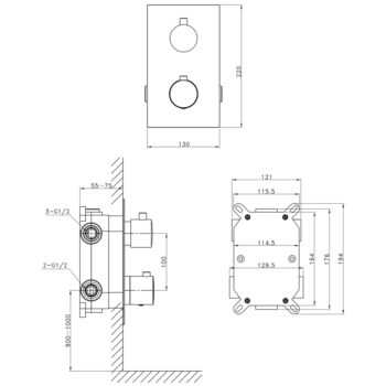 SAPHO - KIMURA Podomietková sprchová termostatická batéria, box, 3 výstupy, chróm KU383
