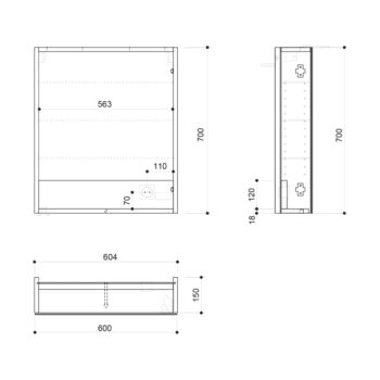 SAPHO - LINEX galérka s LED osvetlením, 60x70x15cm, ľavá/pravá. biela LX060-0030