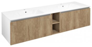 SAPHO - LOREA skrinka s dvojumývadlom 161x46x51,5cm (70+20+70cm), dub alabama/biela matná LE070-2231-09