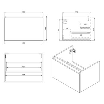 SAPHO - LOREA skrinka s umývadlom 141x46x51,5cm (70+70cm), pravá, biela matná LE070-3131-R-04
