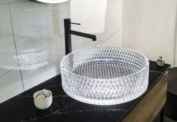 SAPHO - MARAGUA gravírované sklenené umývadlo na dosku priemer 39,5cm, číre sklo TY214CL