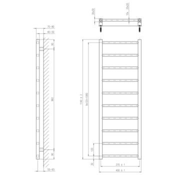 SAPHO - METRO LIGHT vykurovacie teleso 400x1140 čierna mat IR445TB