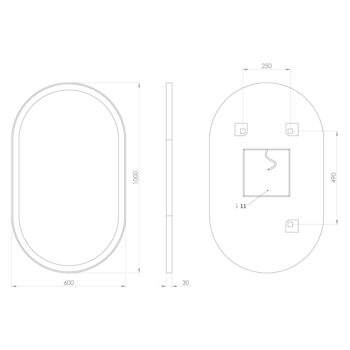 SAPHO - PARGA oválne zrkadlo s LED osvetlením 60x100 cm PG600