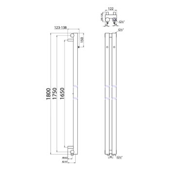 SAPHO - PILON vykurovacie teleso 122x1800, so 2 háčikmi, chróm IZ123T