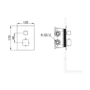 SAPHO - Podomietková sprchová termostatická batéria, box, 2 výstupy, čierna mat 1102-32B