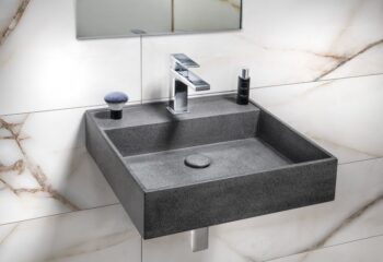 SAPHO - QUADRADO betónové umývadlo na dosku vrátane výpuste, 46x46cm, čierny granit AR468