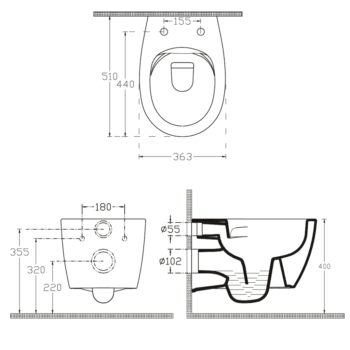 SAPHO - SENTIMENTI závesné WC Rimless s podomietkovou nádržkou a tlačidlom Schwab, biela 10AR02010SV-SET5
