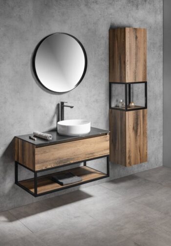 SAPHO - SKARA umývadlová skrinka 100x50x45cm, čierna mat/dub collingwood CG009-1919