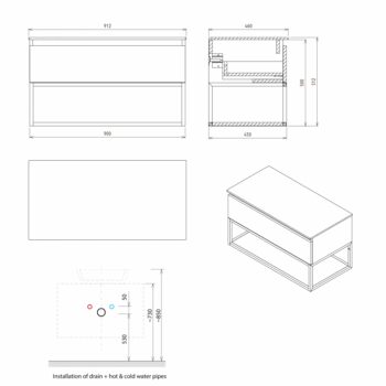 SAPHO - SKARA umývadlová skrinka 90x50x45cm, čierna mat/dub alabama CG006-2222