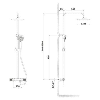 SAPHO - SOLARIS sprchový stĺp s termostatickou batériou, čierna/zlato mat WD139G