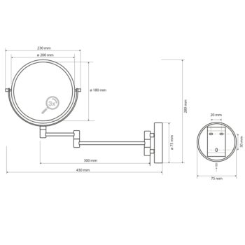 SAPHO - X-ROUND WHITE závesné kozmetické zrkadlo, priemer 200, obojstranné, biela mat XR006W