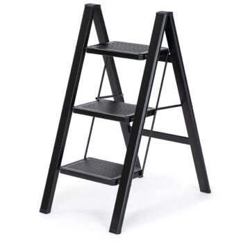 4Home Skladacie oceľové schodíky Steel, 3 stupne, čierna