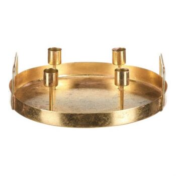 Adventný svietnik kovový na 4 kónické sviečky, zlatá, 25 x 25 x 7 cm