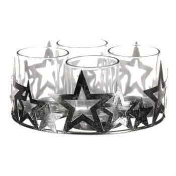 Adventný svietnik s kalíškami Hviezda, kov, strieborná