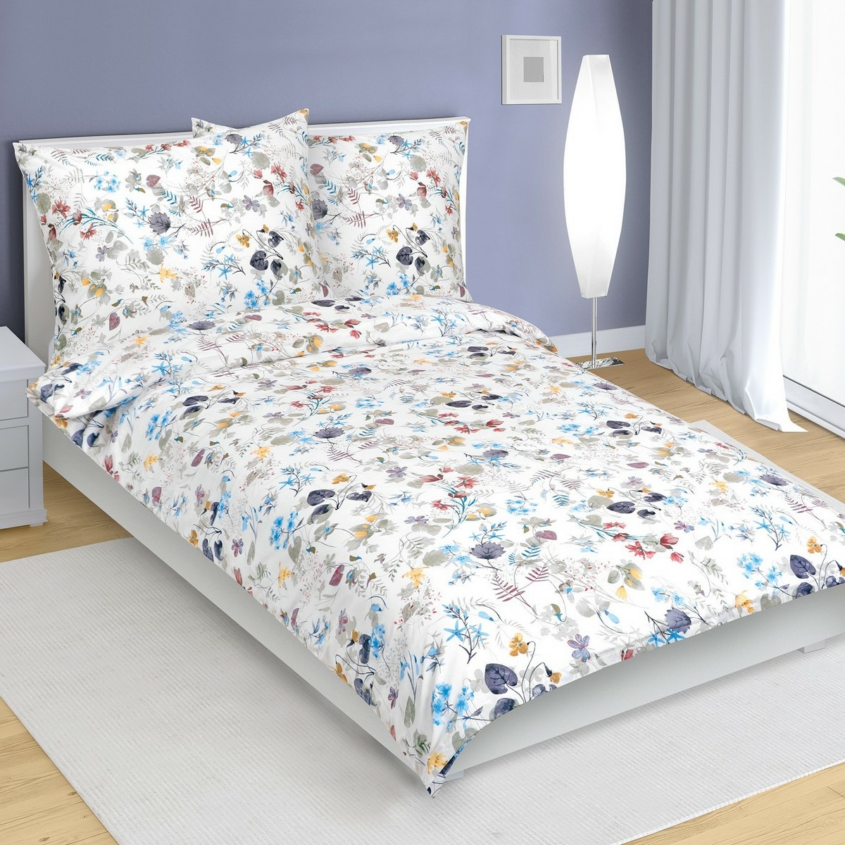 Bellatex Bavlnené obliečky Kvietky modrá, 140 x 200 cm, 70 x 90 cm Bellatex Bavlnené obliečky Kvietky modrá, 140 x 200 cm, 70 x 90 cm