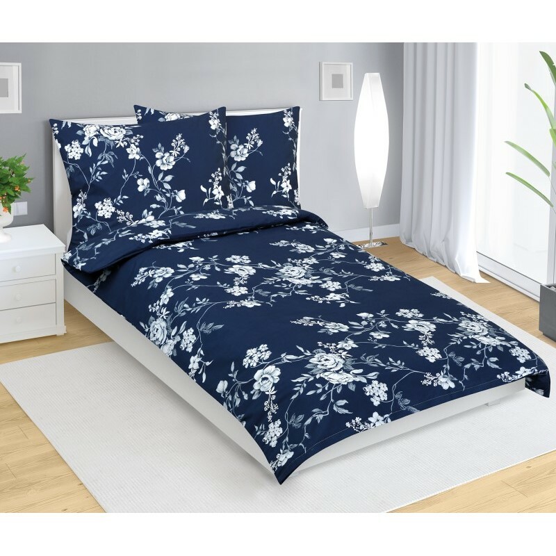 Bellatex Bavlnené obliečky Ruže modrá, 140 x 200 cm, 70 x 90 cm Bellatex Bavlnené obliečky Ruže modrá, 140 x 200 cm, 70 x 90 cm