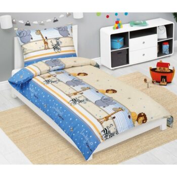 Bellatex Detské krepové obliečky Safari modrá, 140 x 200, 70 x 90 cm