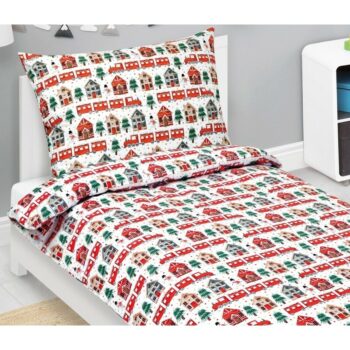 Bellatex Vianočné bavlnené obliečky Vláčik, 140 x 200 cm, 70 x 90 cm
