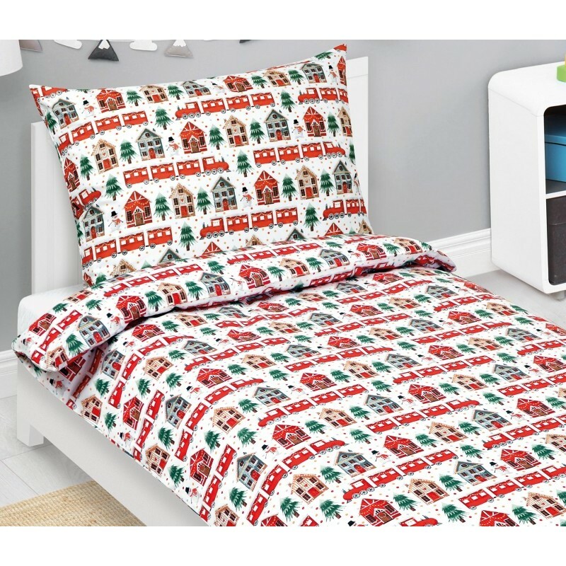 Bellatex Vianočné bavlnené obliečky Vláčik, 140 x 200 cm, 70 x 90 cm Bellatex Vianočné bavlnené obliečky Vláčik, 140 x 200 cm, 70 x 90 cm