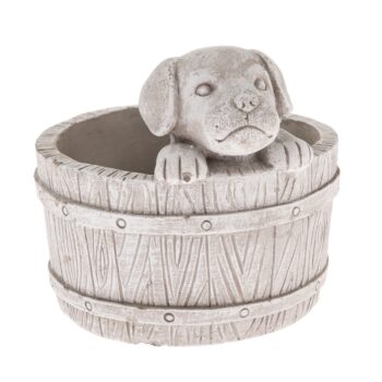 Betónový obal na kvetináč Psík v sude svetlohnedá, 17 x 19 cm