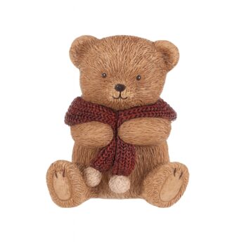 Dekorácia Medveď s červeným šálom, polyresin, 10 cm