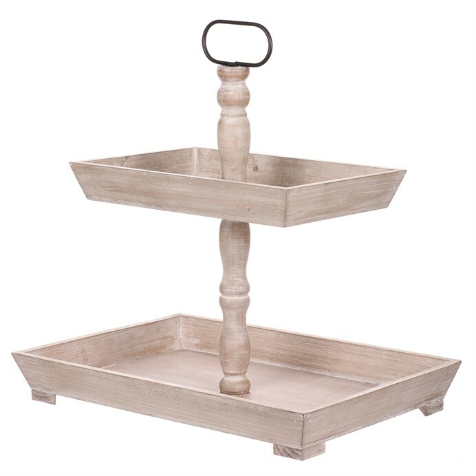 Dekoračný Etažér 2 poschodový, drevený, biela Dekoračný Etažér 2 poschodový, drevený, biela