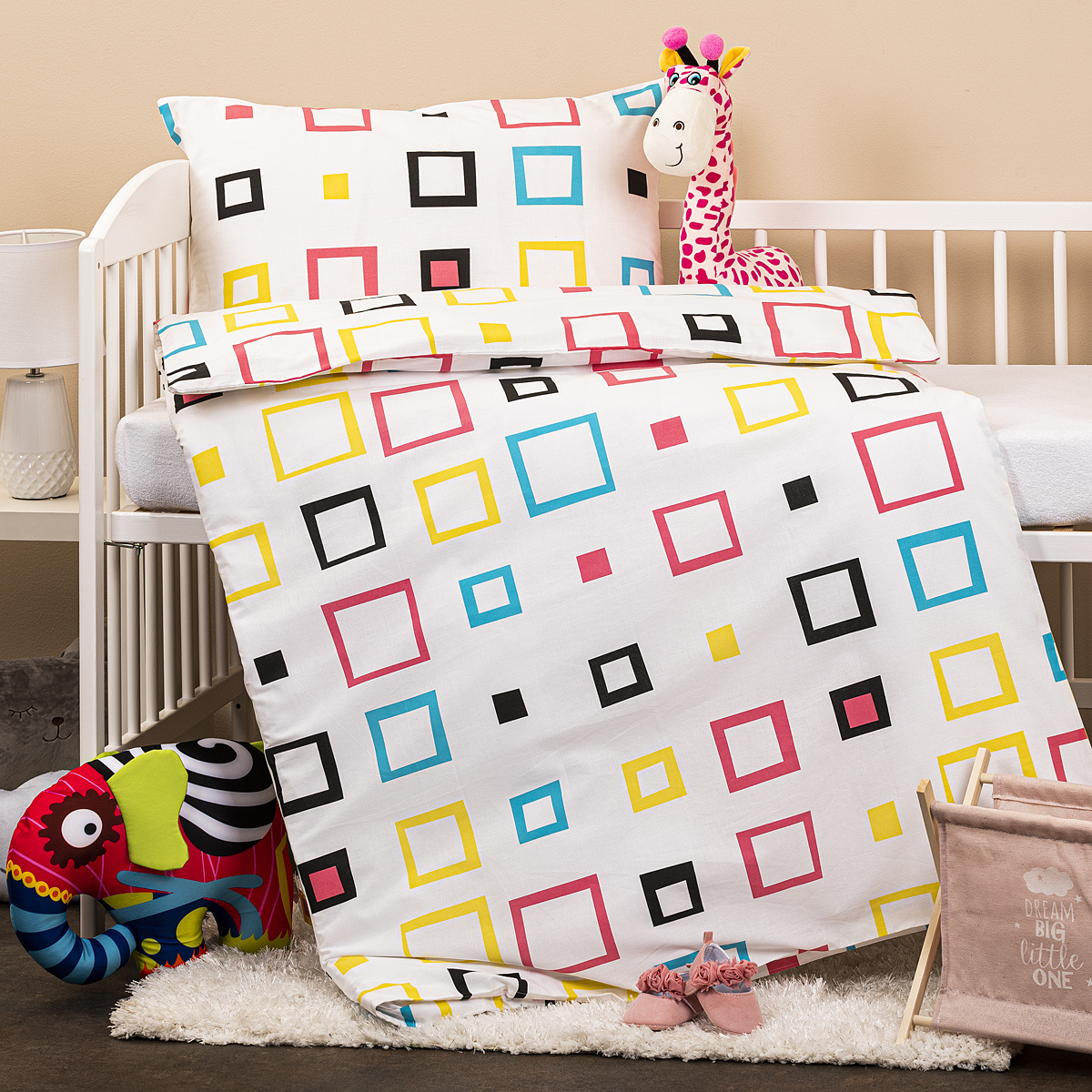 Detské bavlnené obliečky do postieľky Štvorce, 90 x 140 cm, 45 x 65 cm Detské bavlnené obliečky do postieľky Štvorce, 90 x 140 cm, 45 x 65 cm