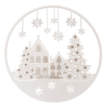 Drevená vianočná dekorácia na stenu Snehovévločky, 37 cm
