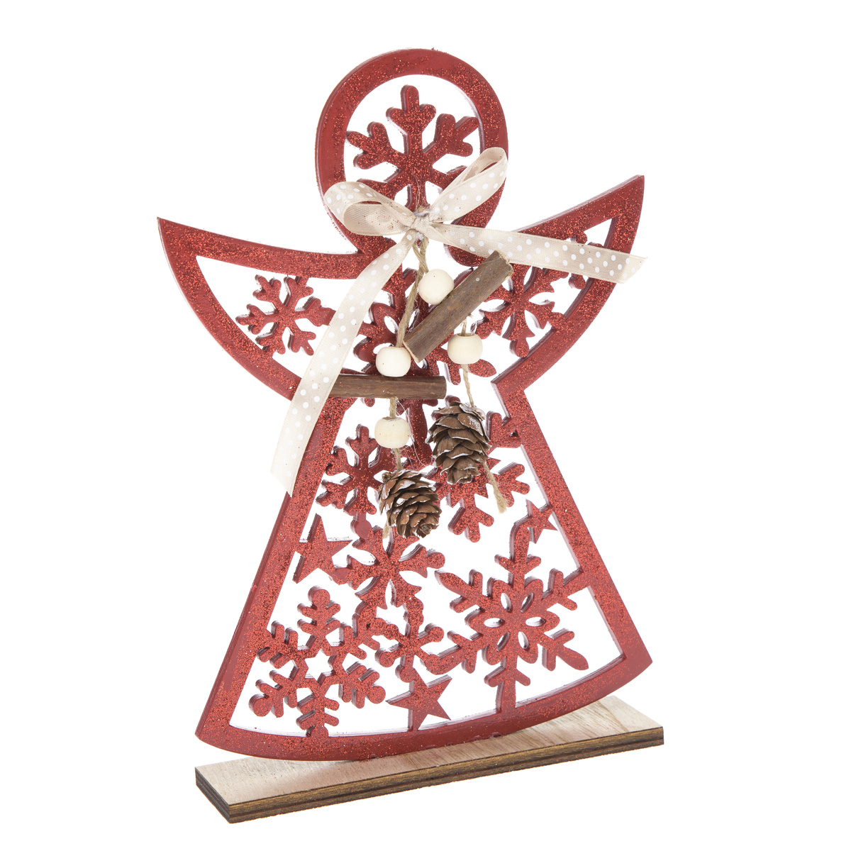 Drevený anjel s vločkami, 15,5 x 22,5 cm Drevený anjel s vločkami, 15,5 x 22,5 cm