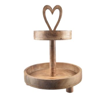 InDecor Dekoračný stojan z mangového dreva Srdce 2 poschodia, 30 x 30 x 42 cm