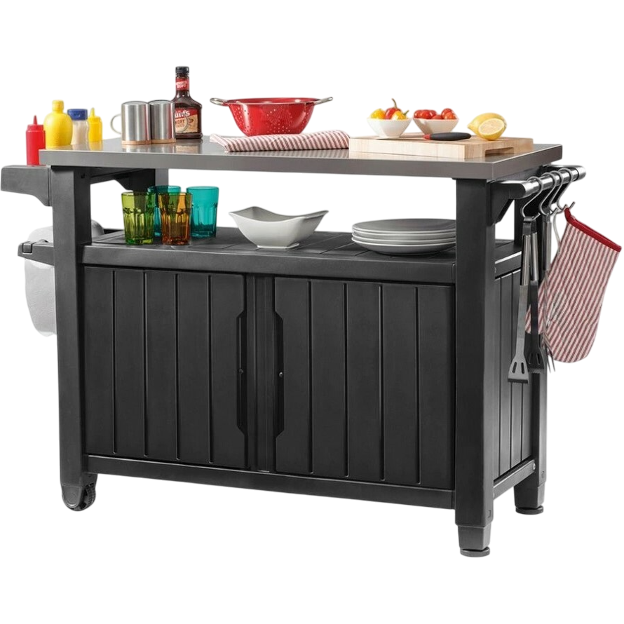 Keter Multifunkčný záhradný grilovací stolík UNITY XL 270l grafit, 134 x 52 x 90 cm Keter Multifunkčný záhradný grilovací stolík UNITY XL 270l grafit, 134 x 52 x 90 cm