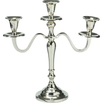 Kovový svietnik 3-ramenný 29x10x30 cm, farba strieborná, dekor 1