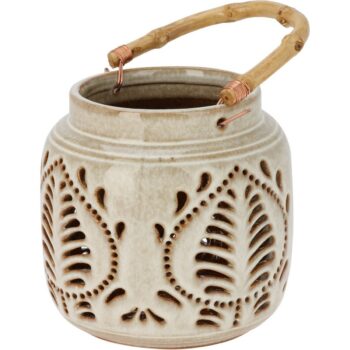 Lampáš porcelánový s bambusovým držadlom 14,5 x 14 cm, béžová