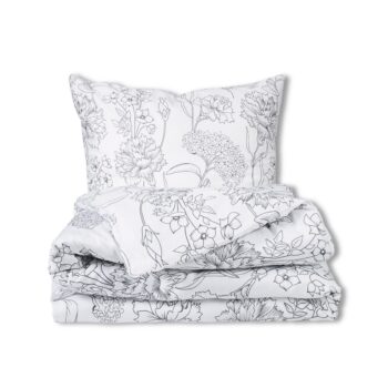 Matex Saténové povlečení Šedé květy , 140 x 200cm, 70 x 90 cm