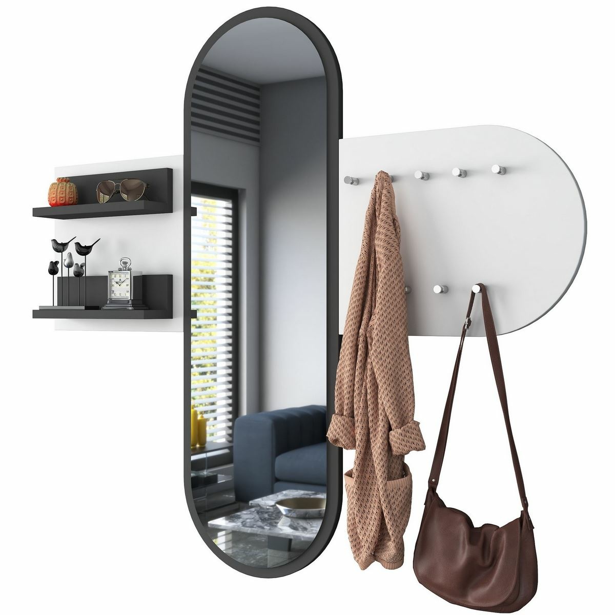 Nástenný vešiak so zrkadlom Pomi White Nástenný vešiak so zrkadlom Pomi White