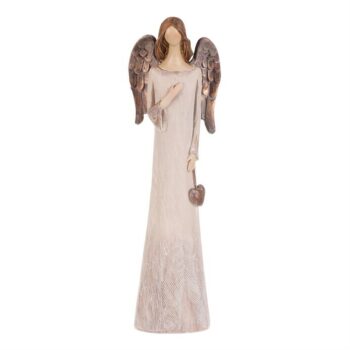 Polyresinový Anjel so srdcom 20 cm, béžovo-medená