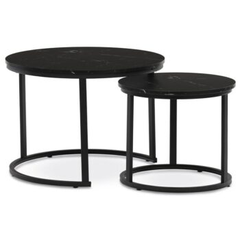 Sada konferenčných stolíkov, čierny mramor, 2 ks