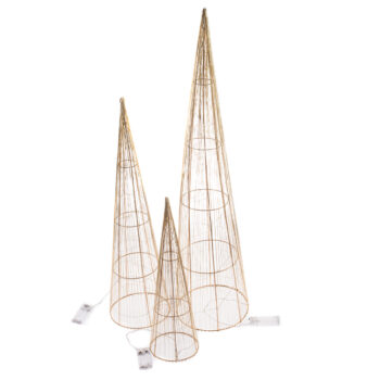 Set svietiacich vianočných kužeľov Golden Glow, 3 ks