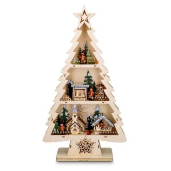 Solight LED drevený vianočný stromček s dekoráciami, 13x LED, 53 cm, 2x AA