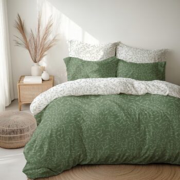 Stanex Krepové obliečky Zelené lístky, 140 x 200 cm, 70 x 90 cm