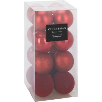 Súprava 16 ks vianočných ozdôb Festive Sparkles, červená, pr. 8 cm, plast, pr. 8 cm